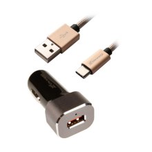 Автомобільний зарядний пристрій Grand-X CH-27 (USB QС3.0 + кабель Type-C 1м), Black (CH-27TC)