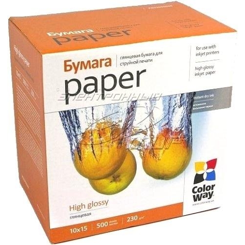Папір ColorWay 10x15 (PG2305004R) 230 г/м2, 500 аркушів, глянець, водостійкий, картонна упаковка
