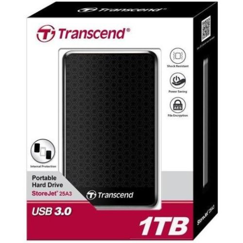 Зовнішній жорсткий диск 1TB Transcend StoreJet 25A3 (TS1TSJ25A3K) 2.5 USB3.0 Black