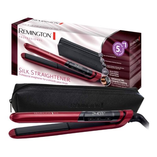 Випрямляч Remington Silk Straightener, 300Вт, 150-235С, дисплей, кейс, кераміка, чорно-червоний