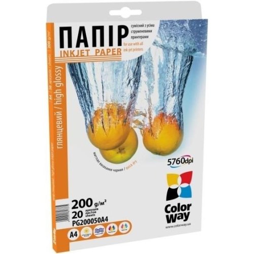 Папір ColorWay 10x15 (PG2000504R) 200 г/м2, 50 аркушів, глянець, водостійкий, картонна упаковка
