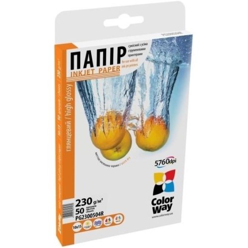 Папір ColorWay 10x15 (PG2300504R) 230 г/м2, 50 аркушів, глянець, водостійкий, картонна упаковка