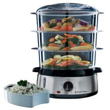 Пароварка Russell Hobbs Cook&Home 800Вт, чаша-3/3/3л, резервуар для води -1л, механічне керування, 3 яруси, метал/пластик, чорний