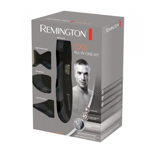Набір для стрижки Remington, для бороди Edge all in one kit, вусів, голови, носа і тіла, акум., насадок-10, титан.напил., чорний