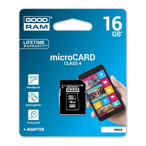 microSDHC карта 16Gb GoodRam class4 з SD адаптером (M40A-0160R11)