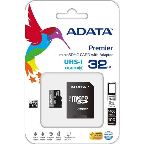 microSDHC карта 32GB A-Data class10 UHS-1 з SD адаптером (AUSDH32GUICL10-RA1)