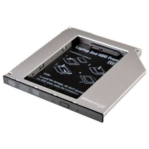 Адаптер підключення HDD 2.5'' у відсік приводу 129 x 130 x 9,5 мм ноутбука HDD/SSD SATA/mSATA, Grand-X (HDC-24)