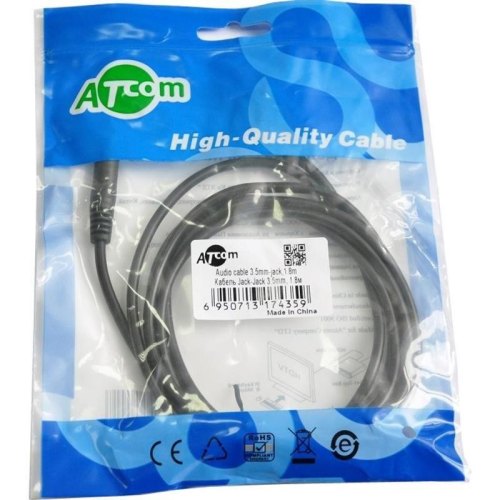 Аудіо-кабель miniJack 3.5mm (папа) to miniJack 3.5mm (папа), 180см, Atcom (17435), стерео, пакет, 1.8м