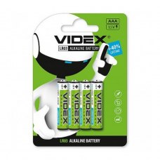Батарейка, AAA микропальчик, LR03, ALKALINE, 4шт в уп, Videx (21165), щелочная, Blister Card
