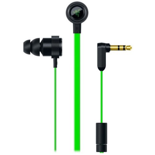 Гарнітура дротова, вакуумна, Razer Hammerhead V2 Black Green (RZ12-01730100-R3G1), ігрова, стерео, шнур1.3м, 3,5мм mini jack, опір32 Ом