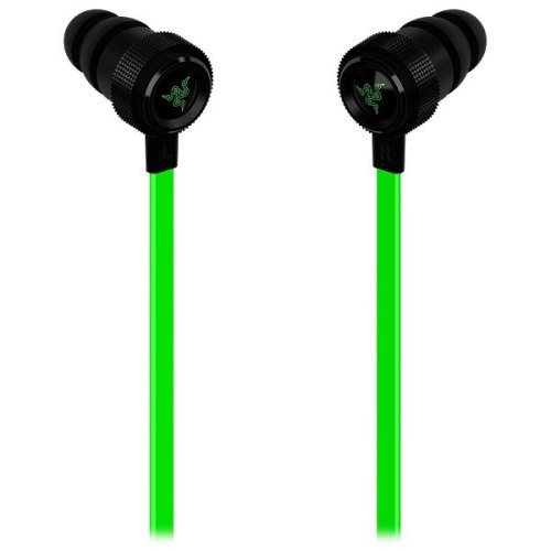 Гарнітура дротова, вакуумна, Razer Hammerhead V2 Black Green (RZ12-01730100-R3G1), ігрова, стерео, шнур1.3м, 3,5мм mini jack, опір32 Ом