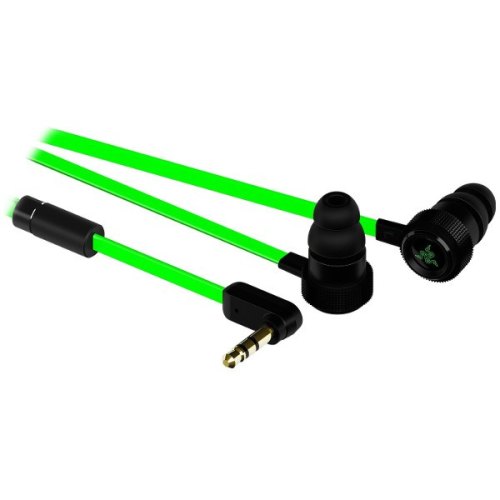 Гарнітура дротова, вакуумна, Razer Hammerhead V2 Black Green (RZ12-01730100-R3G1), ігрова, стерео, шнур1.3м, 3,5мм mini jack, опір32 Ом
