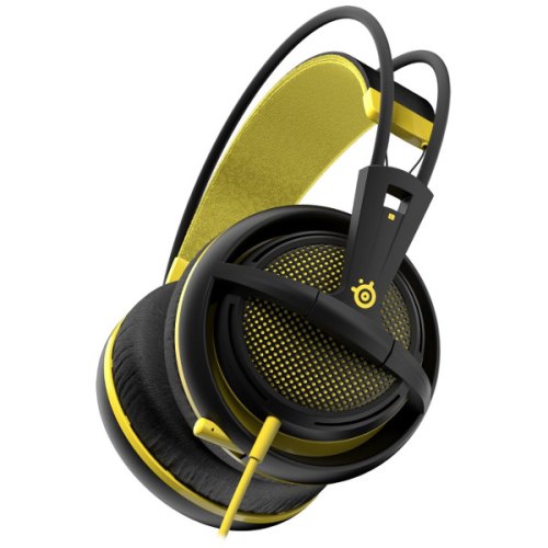 Гарнітура дротова, повнорозмірна, закрита, SteelSeries Siberia 200 Proton Yellow (51138), наголовя, стерео, шнур 1.8м, 2х3.5мм mini jack, ігрова