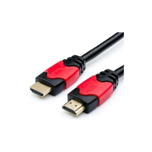 Кабель HDMI (папа) to HDMI (папа), 300см, Atcom, v1.4 for 3D, золотисті конектори, пакет, чорно-червоний, 3м
