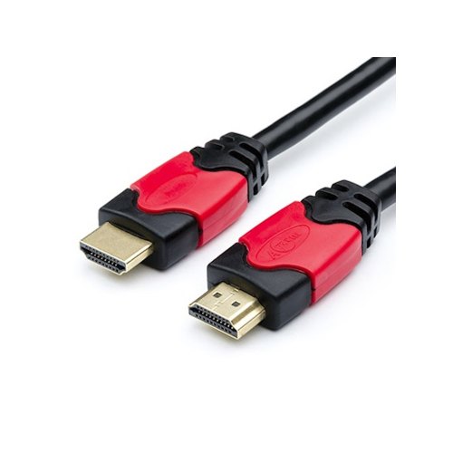 Кабель HDMI to HDMI, 500см, Atcom, v1.4 for 3D, золотисті конектори, пакет, чорно-червоний, 5м