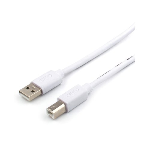 Кабель до принтера AMBM, 180см, Atcom, USB2.0, білий, з ферітом, 1.8м