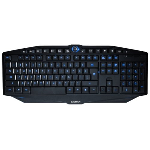 Клавіатура дротова ігрова, Zalman (ZM-K400G USB Black), мультимедійна, ножнична розкладка, 5+7дод. програмованих клавіш, Black, Blue LED