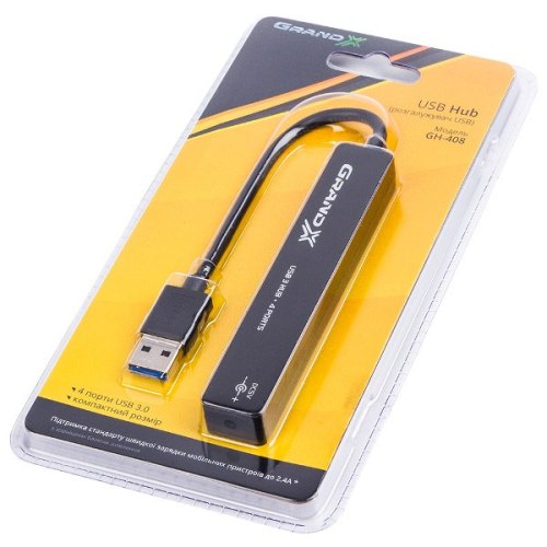Концентратор/Хаб/Hub USB3.0 x 4port, Grand-X Travel (GH-408), пластик