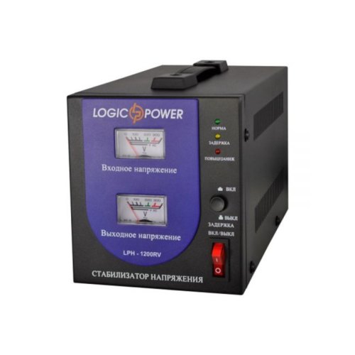 Стабілізатор 840Вт, LogicPower LPH-1200RV (1185), стрілкова індикація, 1200 VA, 840Вт, 140~260V AC 50/60Hz, 220V+/-8%, 2, релейний, однофазний, 260x18