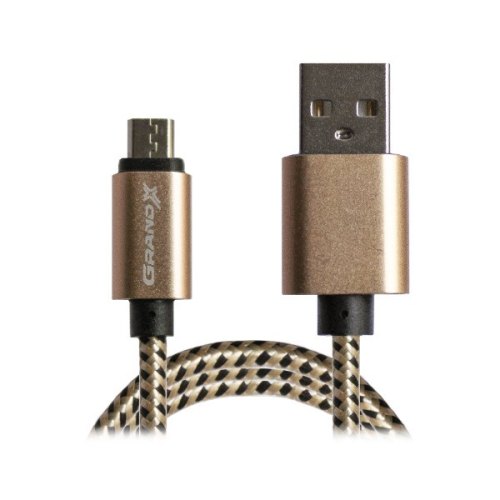 Кабель Grand-X USB-micro USB FM01 2,1A, 1m, Yellow-Black/Gold