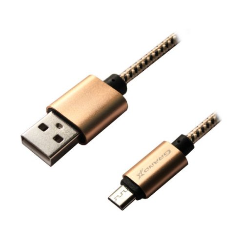 Кабель Grand-X USB-micro USB FM01 2,1A, 1m, Yellow-Black/Gold