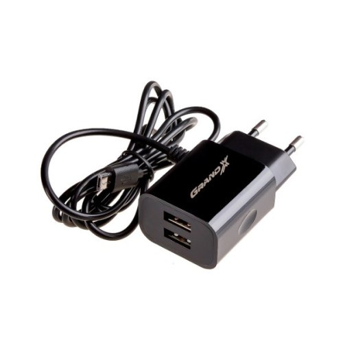 Мережевий зарядний пристрій Grand-X CH-35 + кабель USB/micro-USB Black