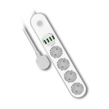 Мережевий фільтр-подовжувач, 2м, 4 розетки + 4 USB, ColorWay (CW-CHE44W), білий