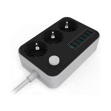 Мережевий фільтр-подовжувач, 1.8м, 3 розетки + 6 USB, ColorWay (CW-CHE36B), чорний