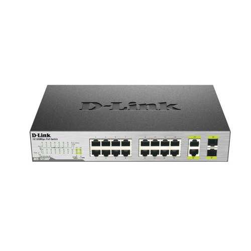 Комутатор D-Link DES-1018MP 16xFE w/PoE, 2xSFP/1GE(combo), 11
