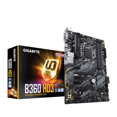 Материнська плата GIGABYTE B360 HD3 ATX, Socket 1151, 2-Way AMD CrossFireX,Только 8-е покоління Intel Core i7/Core i5/Core i3, AMD Quad-GPU CrossFireX