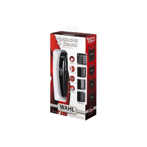 Тример WAHL Mustache&Beard, для бороди і вусів, ААx2, в комплекті, роторний мотор, насадок-4, гребінець, підставка, сталь, чорний