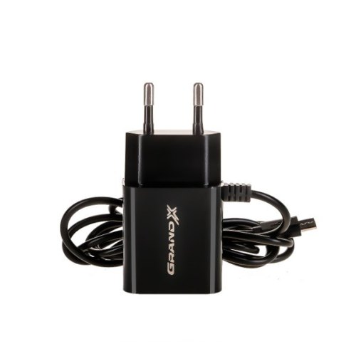 МЗП Grand-X USB 5V, 2,1A (CH-35B) 2USB із захистом від перевантаження + кабель microUSB, Black