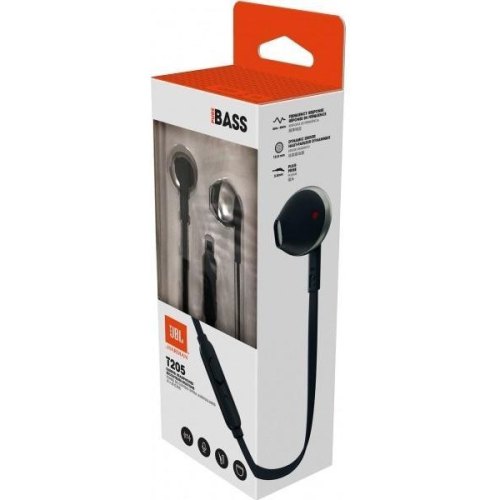 Навушники з мікрофоном (гарнітура), JBL T205 (JBLT205BLK) Black