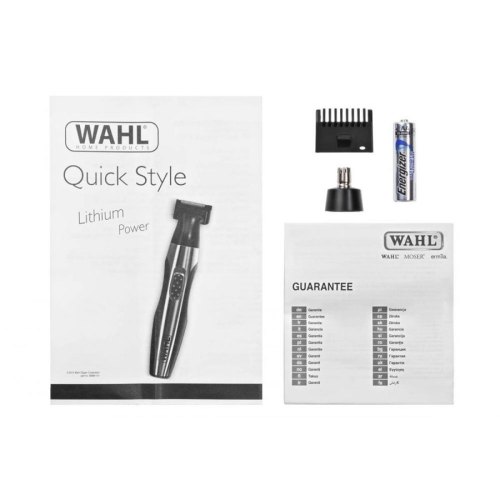 Тример WAHL, для бороди, вусів, брів, носа, тіла, ААx1, в комплекті, роторний мотор, насадок-2, сталь, чорно-сріблястий