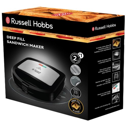Сендвічмейкер Russell Hobbs 700Вт, 1 пластина-сендвіч, тефлон, корпус-нержав.сталь/пластик, чорний