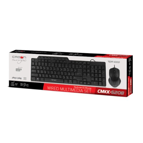 Комплект дротовий (клавіатура+мишка), Crown CMMK-520В USB Black