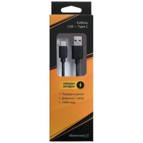 Кабель Grand-X USB-TypeC TPC-01 4A, 1m, Black