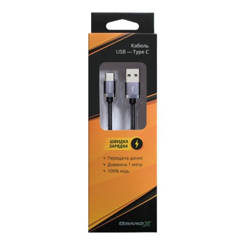 Кабель Grand-X USB-Type-C NC-012 2A, 1,2m, Black