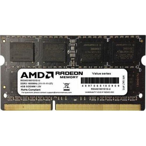 Модуль пам'яті SODIMM DDR3, 4GB, 1600MHz AMD (R534G1601S1S-U)
