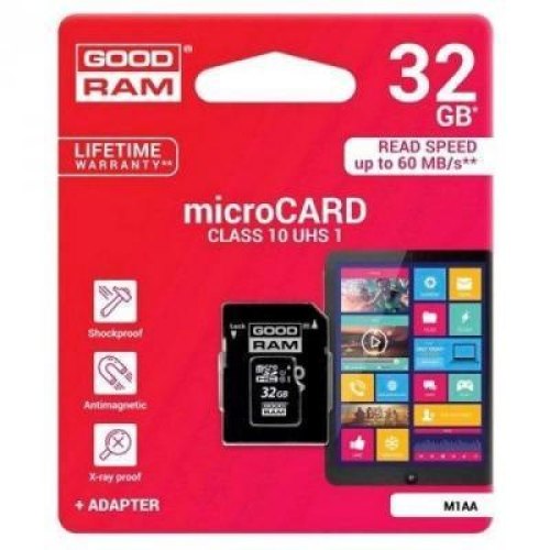 microSDHC карта 32GB GoodRam class10 UHS-1 з SD адаптером (M1AA-0320R12)