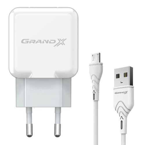 МЗП Grand-X CH-03 (USB 5V, 2.1A з захистом від перенавантажень + кабель microUSB), color White (CH-03UMW)