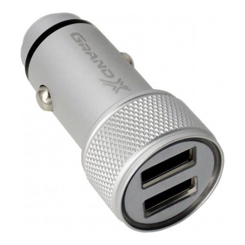 Автомобільний зарядний пристрій Grand-X CH-07 (2USB 3.1A, 12-24V), Light Grey metallic (CH-07LG)