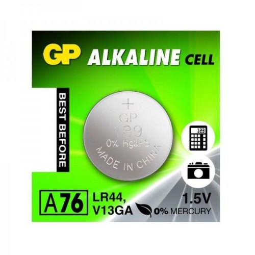 Батарейка GP дискова Alkaline Button Сell . 1.5V A76-U10 год. лужна AG13, LR44 (10/250) (заказ кратно 10 шт)