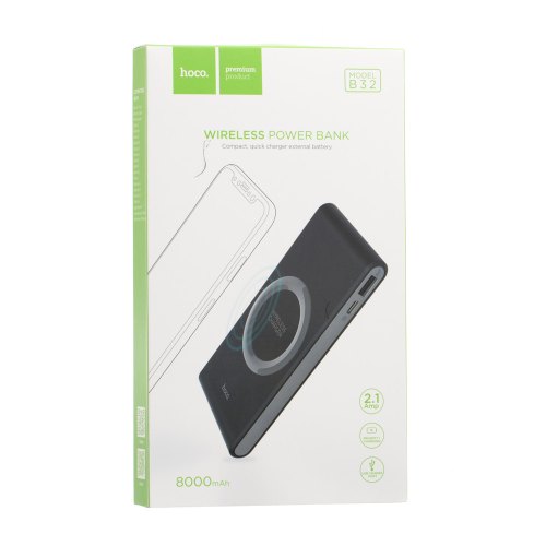 Зовнішній акумулятор PowerBank HOCO B32 Energetic, Wireless Charge, 8000mAh (Black)