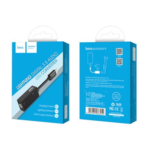 Перехідник Hoco LS16 Lightning - 3.5 AUX, Black