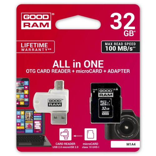 microSDHC карта 32GB GoodRam class10 UHS-1 3 in 1 (M1A4-0320R12)