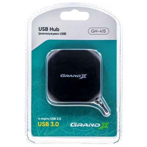 USB хаб Grand-X Travel 4 порта USB 3.0 Black (GH-415)
