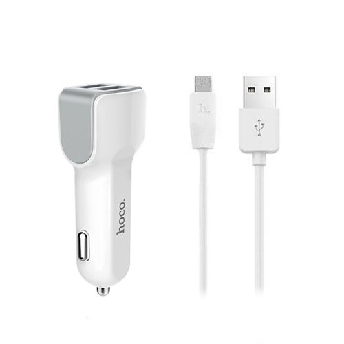 АЗП HOCO Z23 (2USB/2.4A) + microUSB (White)