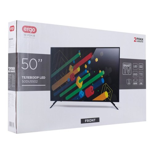 Телевізор ERGO 50DU5502 3840x2160,SmartTV,250кд/м²,DVB-C,DVB-S,DVB-S2,DVB-T2,2x8Вт,3xHDMI,2xUSB,200x200мм
