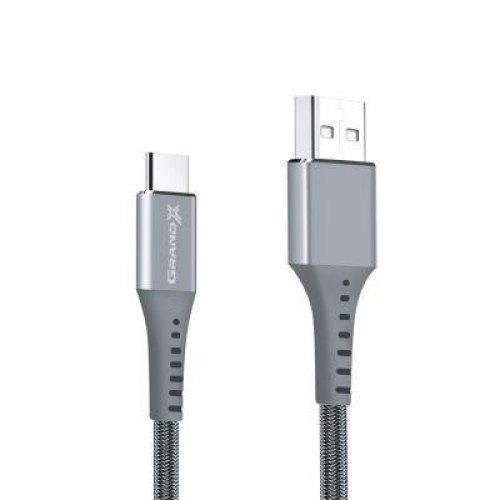 Кабель Grand-X USB-type C FC-12G 3A, 1.2m, Fast Сharge, nylon braided, BOX, Grey
